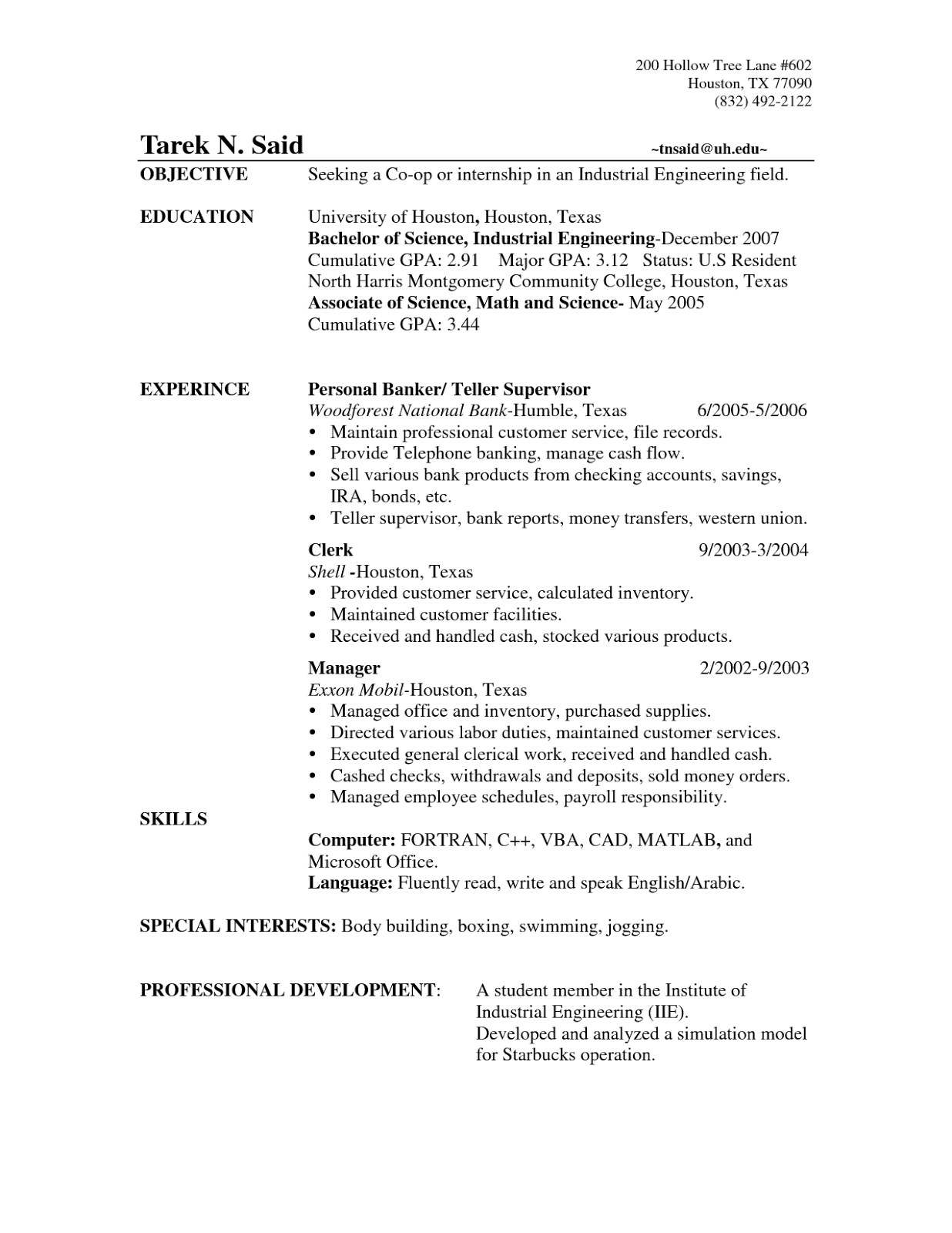 Bank resume sample